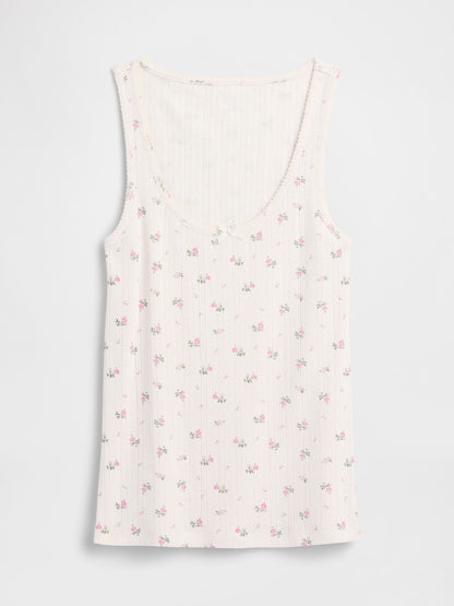 Çiçek Desenli Pointelle Scoopneck Tank Pijama Üstü