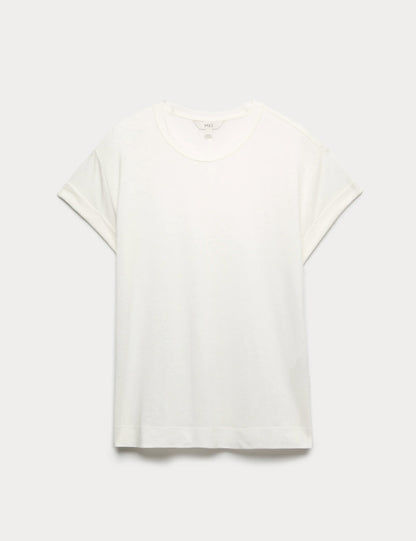Yuvarlak Yaka Keten Karışımlı T-shirt