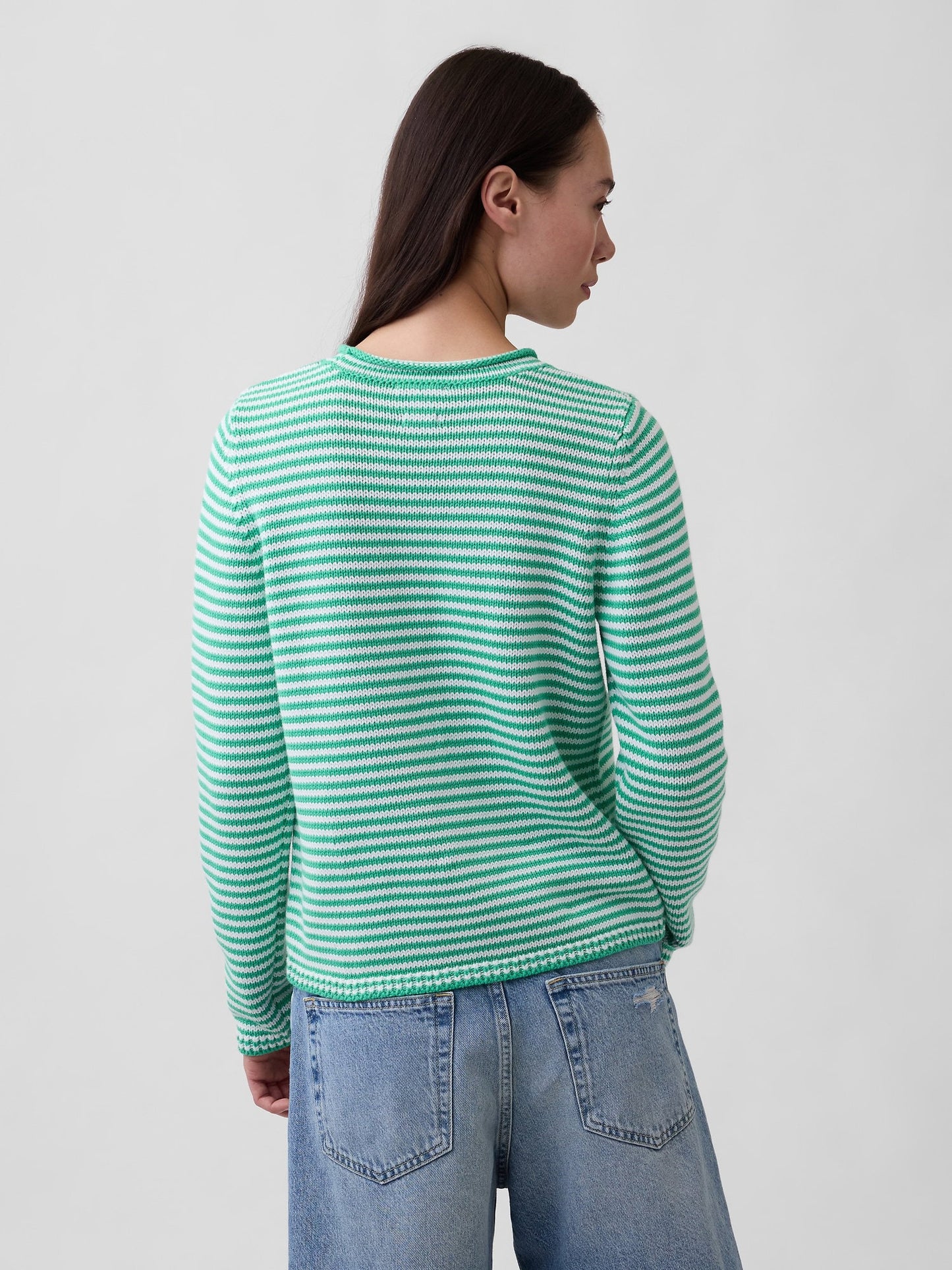 Açık Yeşil 100% Pamuk Rollneck Kazak