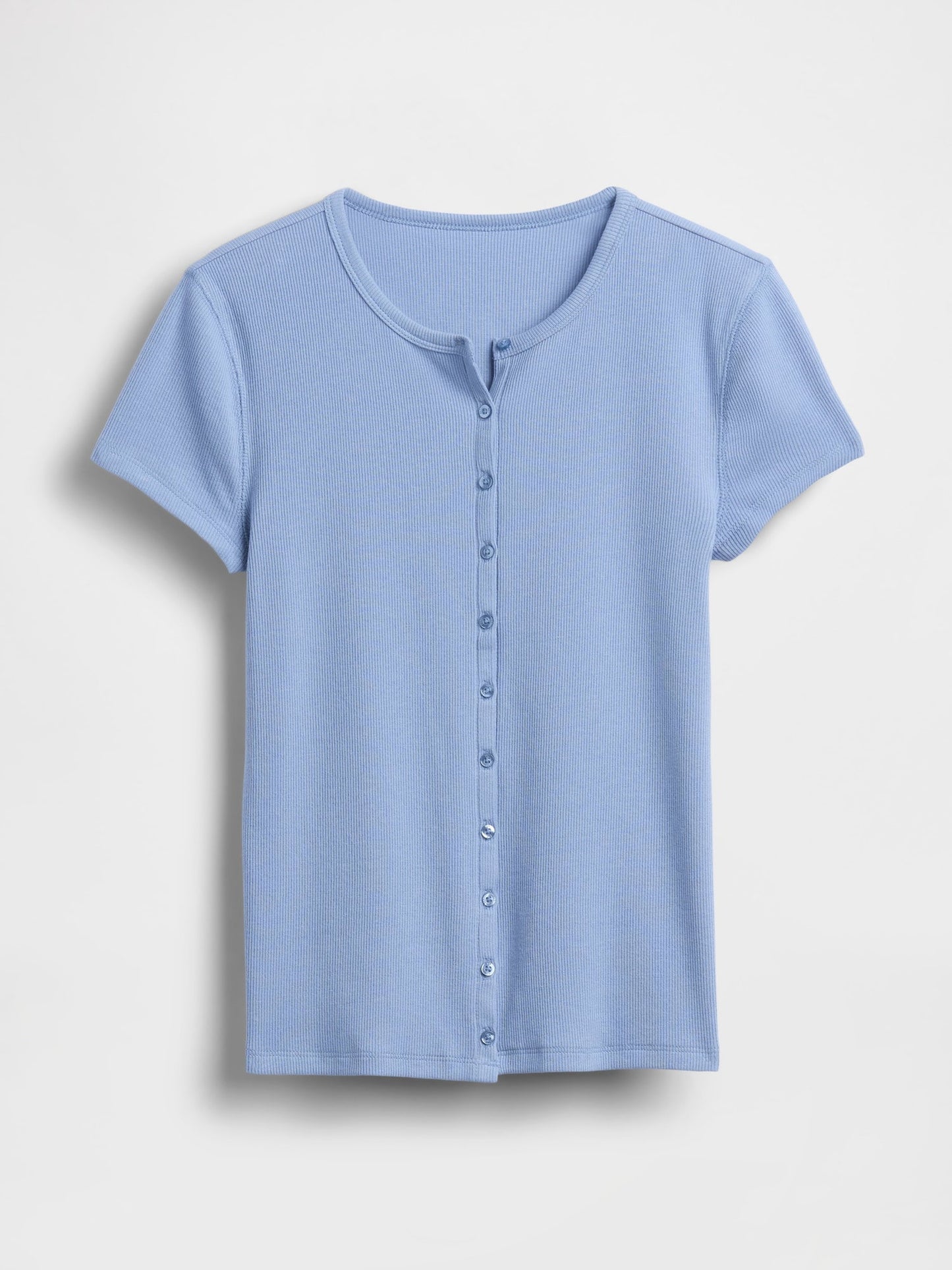 Açık Mavi Modern Fitilli Düğmeli Bisiklet Yaka T-shirt