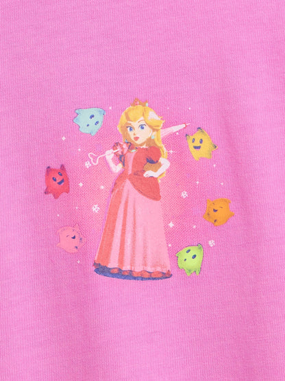 Pembe Süper Mario Relaxed Grafik Baskılı T-shirt