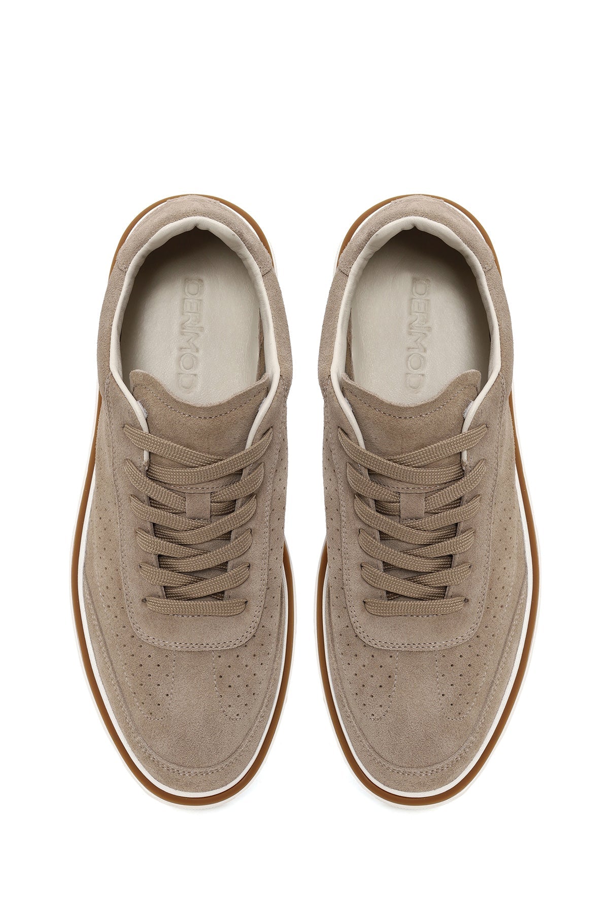Erkek Bej Bağcıklı Süet Deri Sneaker