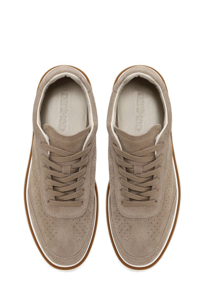 Erkek Bej Bağcıklı Süet Deri Sneaker