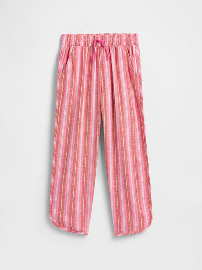 Pembe Pull-on Keten Karışımlı Pantolon