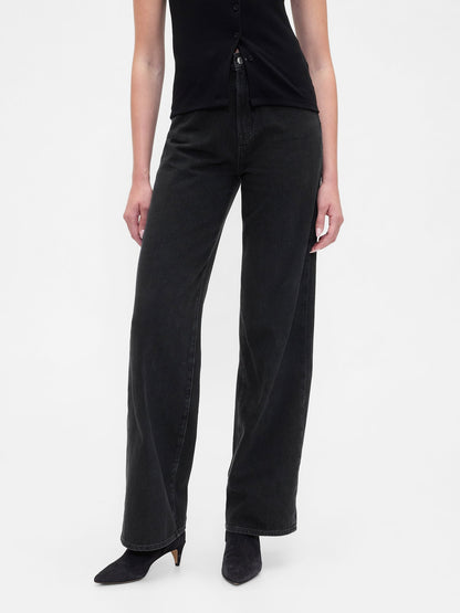 Siyah High Rise Wide-leg Jean Pantolon