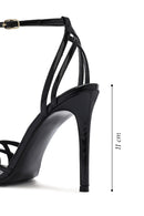 Kadın Siyah Bilekten Bağlamalı Ince Yüksek Topuklu Rugan Deri Sandalet