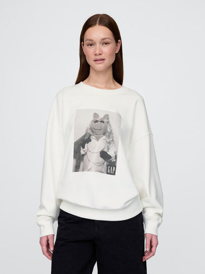 Beyaz Gap × Disney Grafikli Oversized Sweatshirt