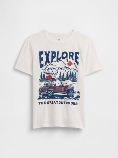 Beyaz Grafik Baskılı T-shirt