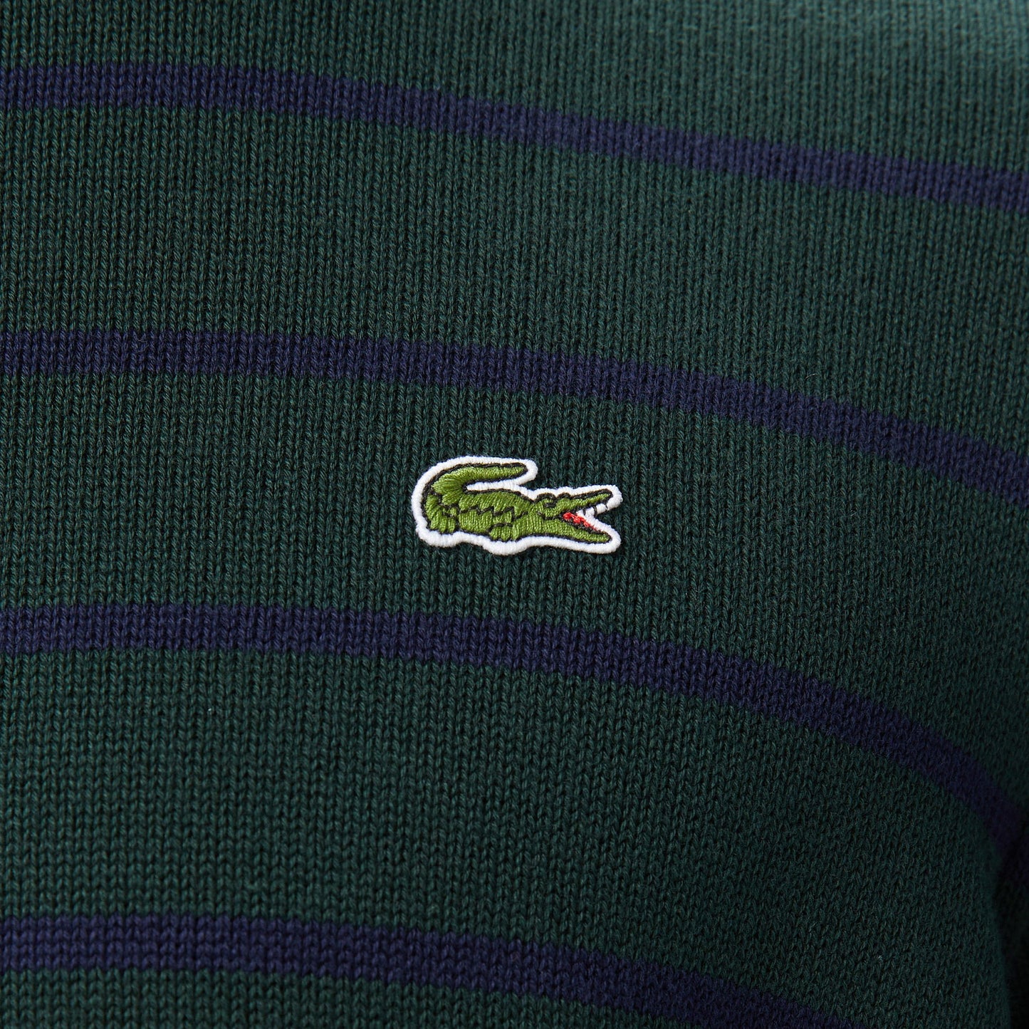 Lacoste Erkek Classic Fit Bisiklet Yaka Çizgili Yeşil Kazak