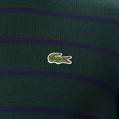 Lacoste Erkek Classic Fit Bisiklet Yaka Çizgili Yeşil Kazak