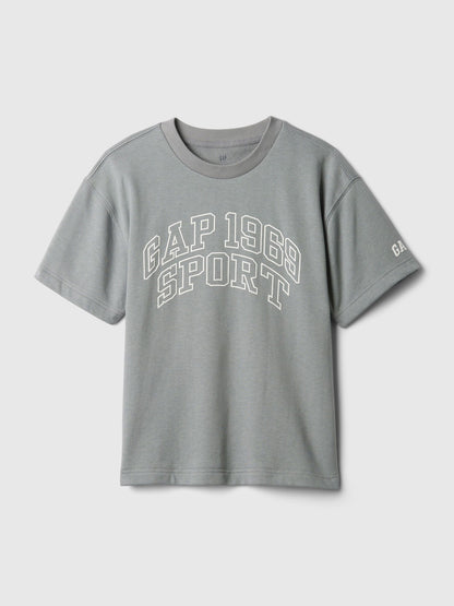 Gri Gap Logo Grafikli Kısa Kollu Sweatshirt
