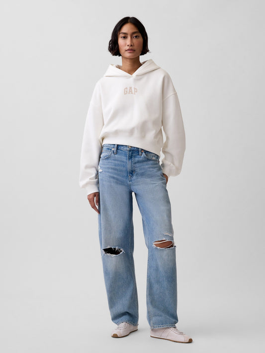 Beyaz Vintagesoft Oversized Crop Logo Sweatshirt
