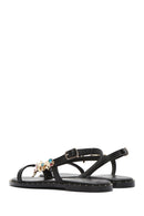 Kadın Siyah Bilekten Tokalı Taşlı Sandalet