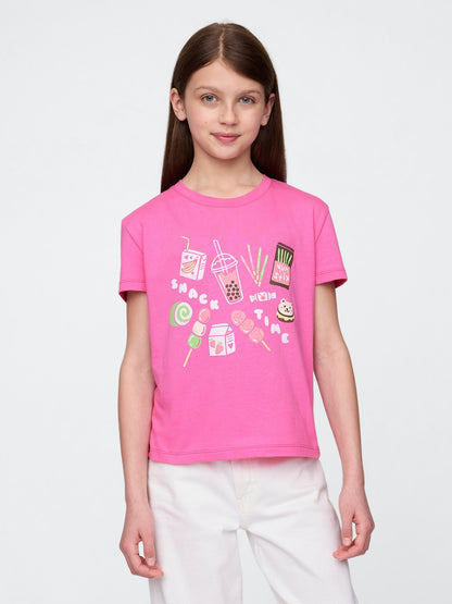 Pembe Grafik Baskılı T-shirt