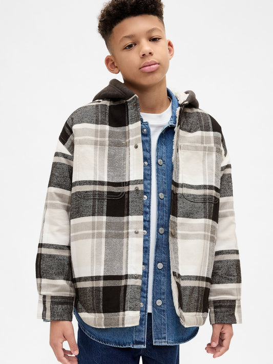Gri Sherpa Kapüşonlu Flannel Ceket