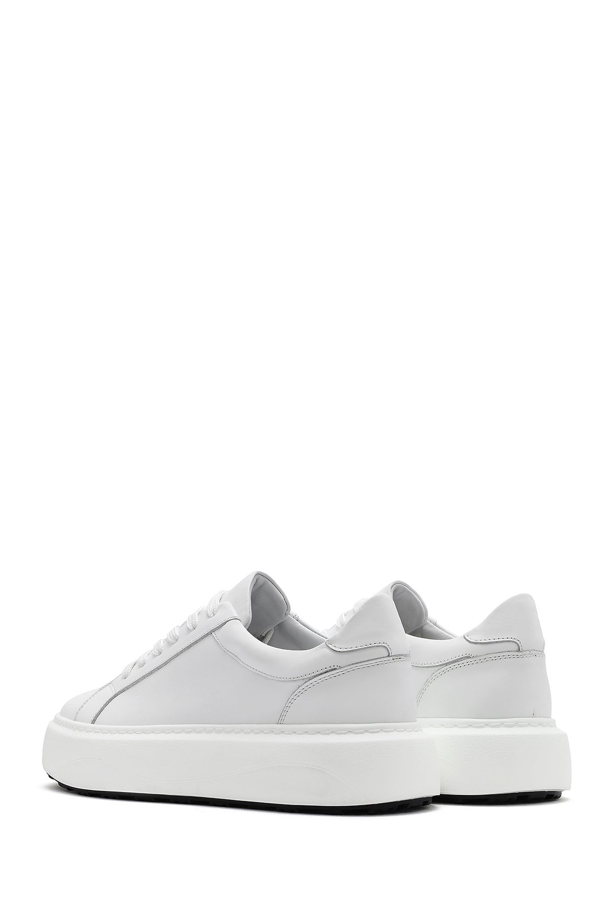 Erkek Beyaz Bağcıklı Kalın Tabanlı Deri Sneaker