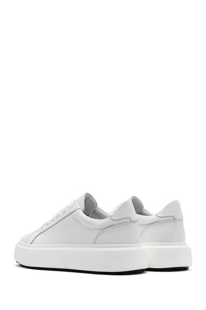 Erkek Beyaz Bağcıklı Kalın Tabanlı Deri Sneaker