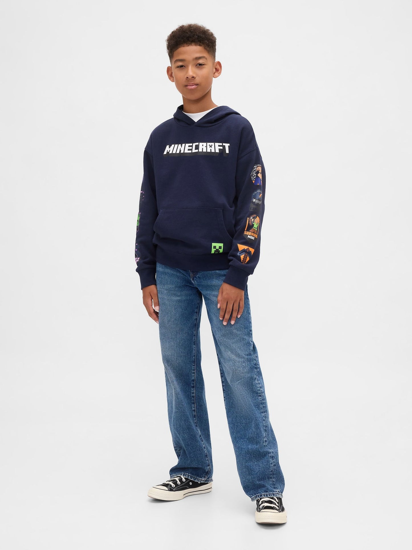 Lacivert Minecraft Baskılı Sweatshirt