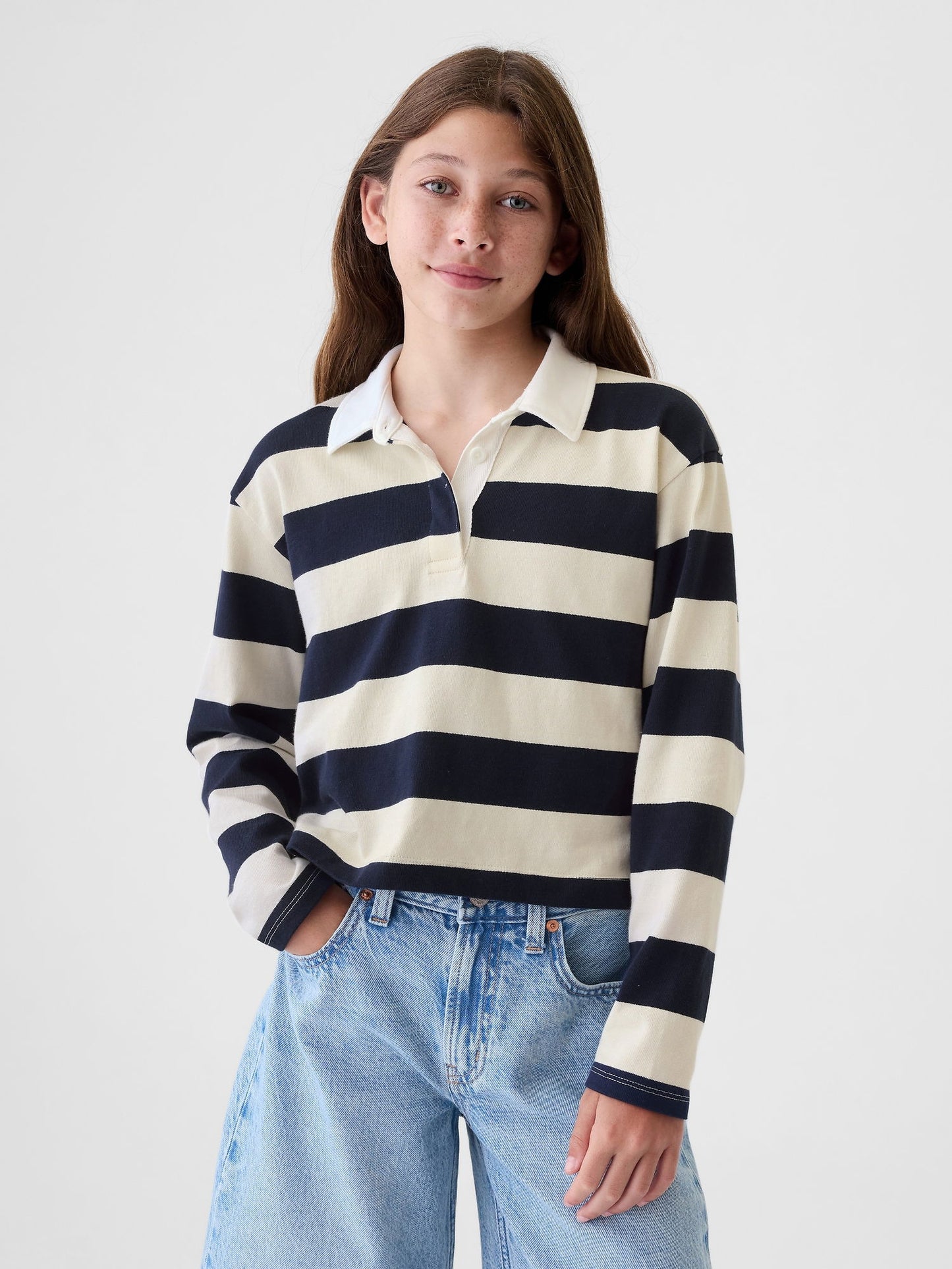 Lacivert Crop Rugby Polo Yaka T-shirt