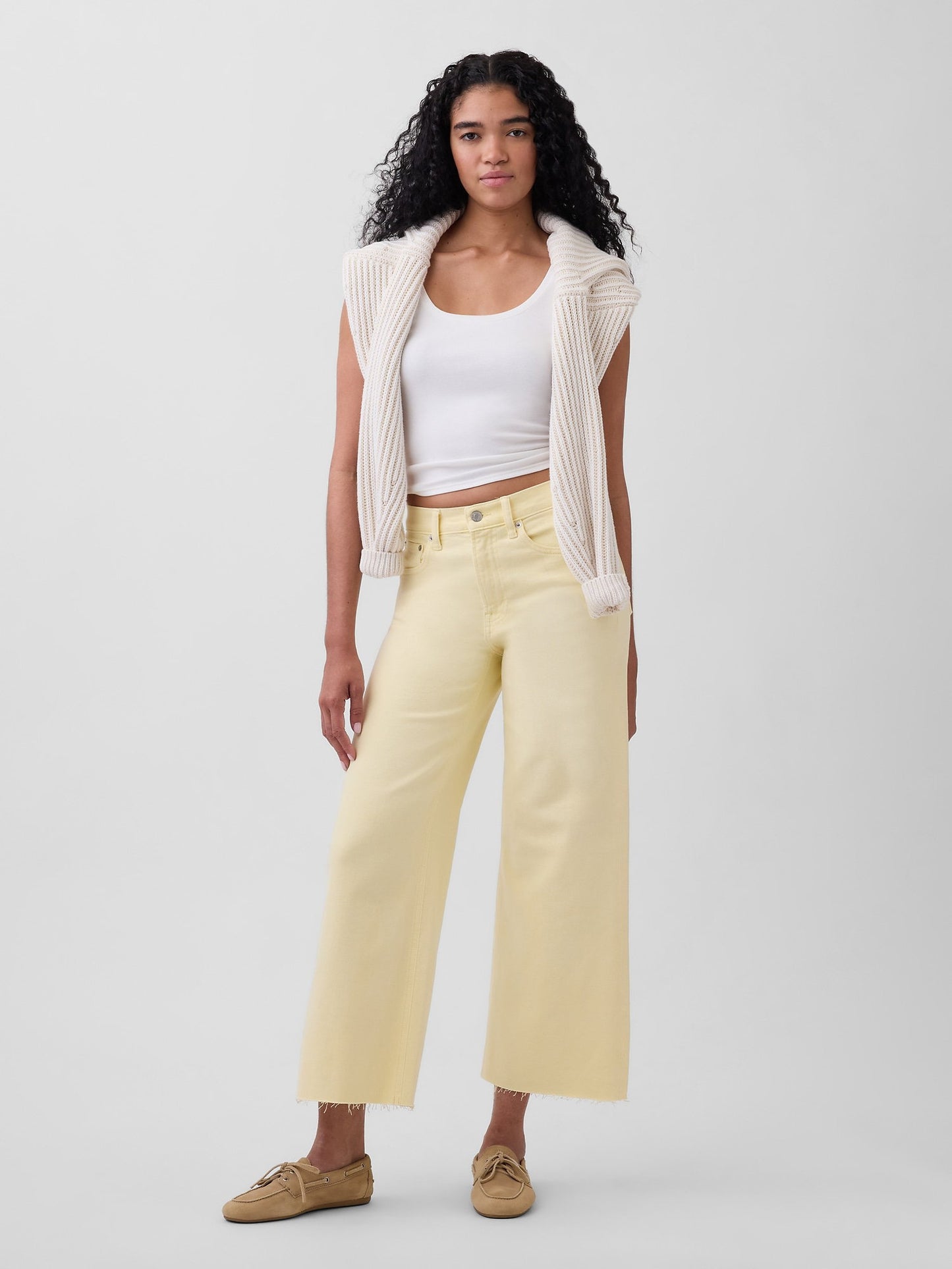 Sarı High Rise Stride Wide-leg Ankle Jean Pantolon