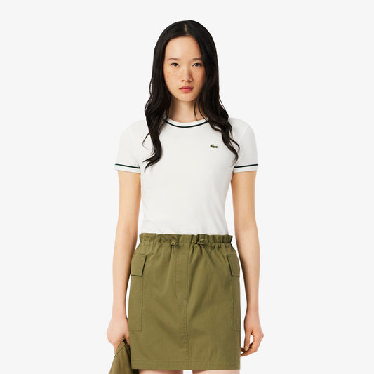 Lacoste Kadın Slim Fit Bisiklet Yaka Beyaz T-shirt
