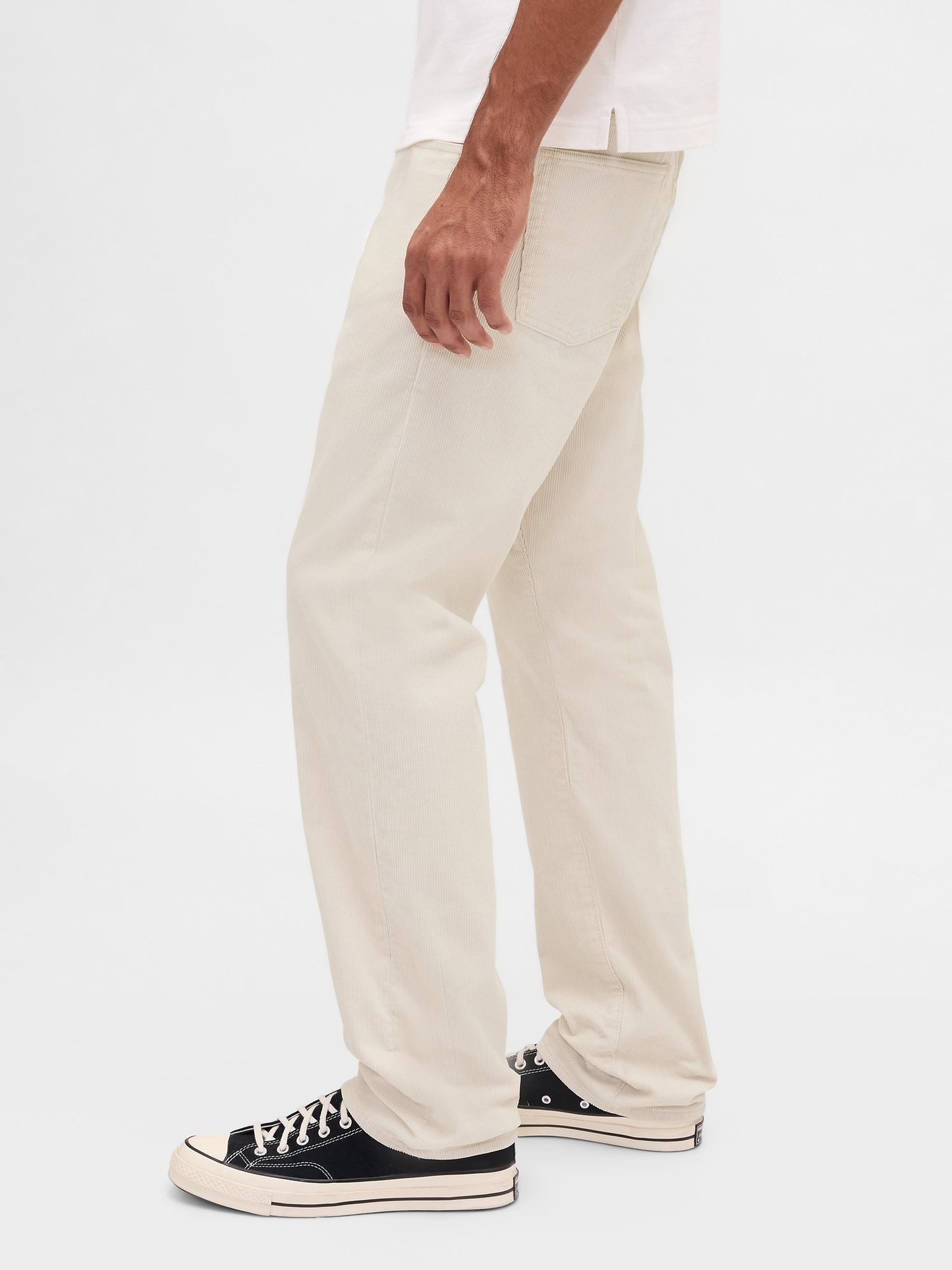 Kırık Beyaz Kordon Kumaş Relaxed Straight Pantolon