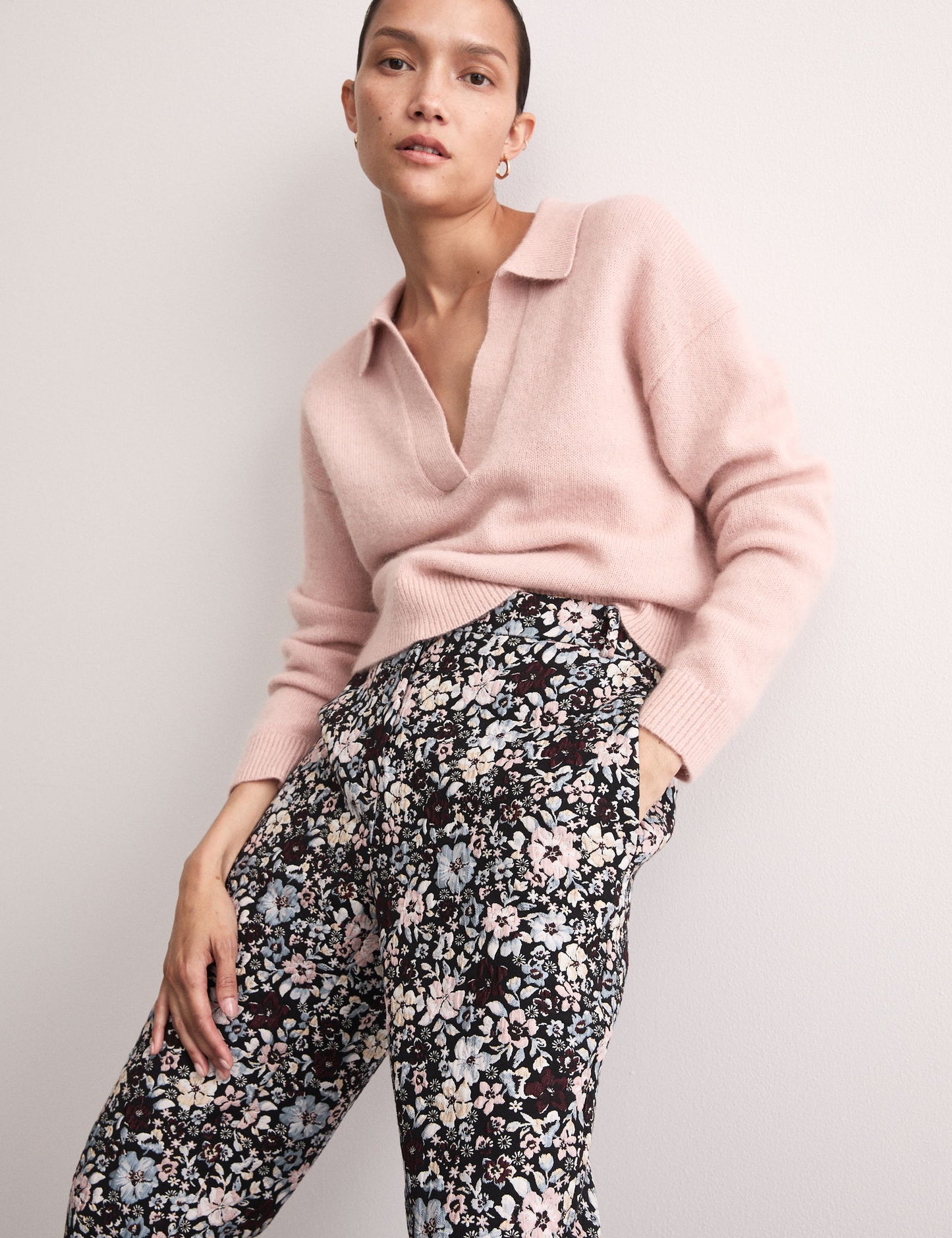 Çiçekli Jakarlı Straight Leg Pantolon