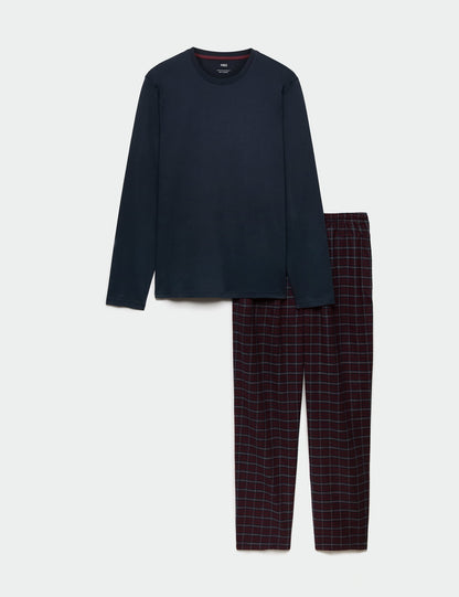 Saf Pamuk Kareli Pijama Takımı