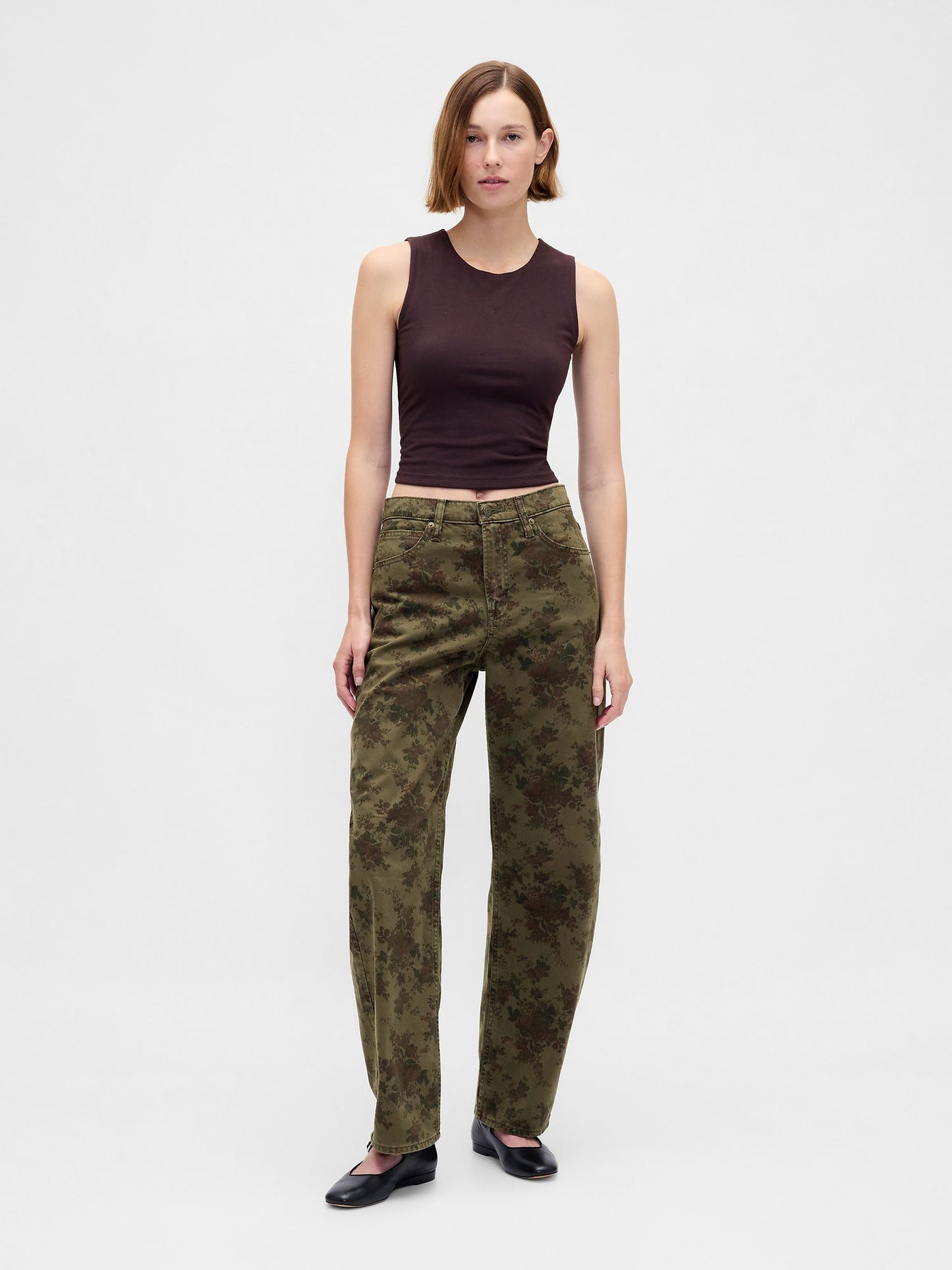 Haki High Rise Barrel Jean Pantolon