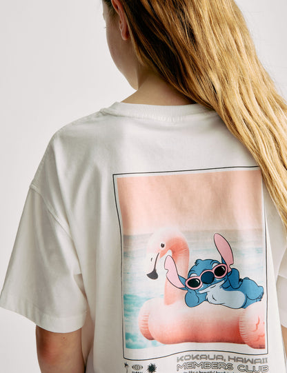 Saf Pamuklu Lilo Ve Stitch Baskılı Tişört (6-16 Yaş)