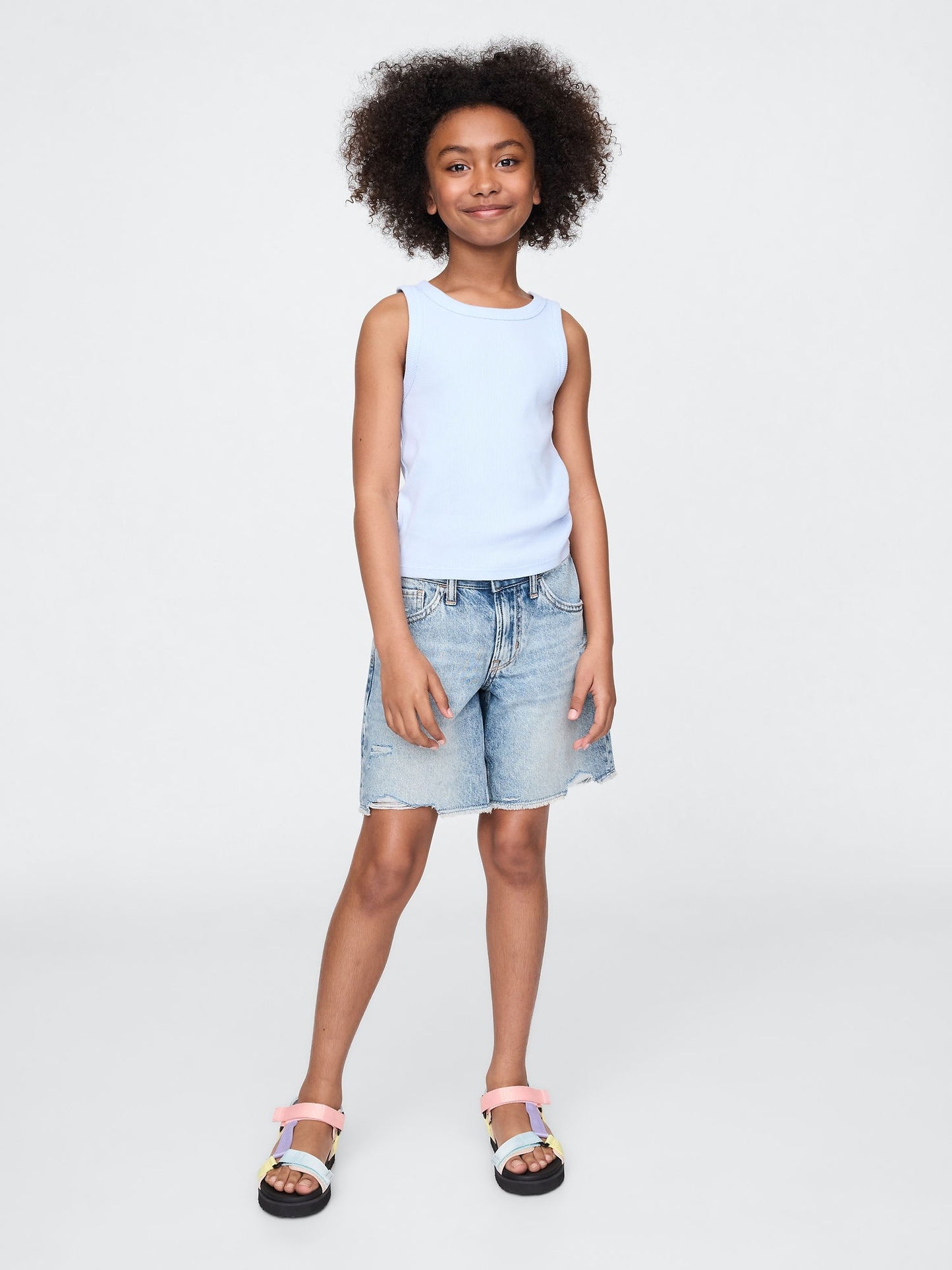 Mavi Düşük Bel Stride Denim Bermuda Şort