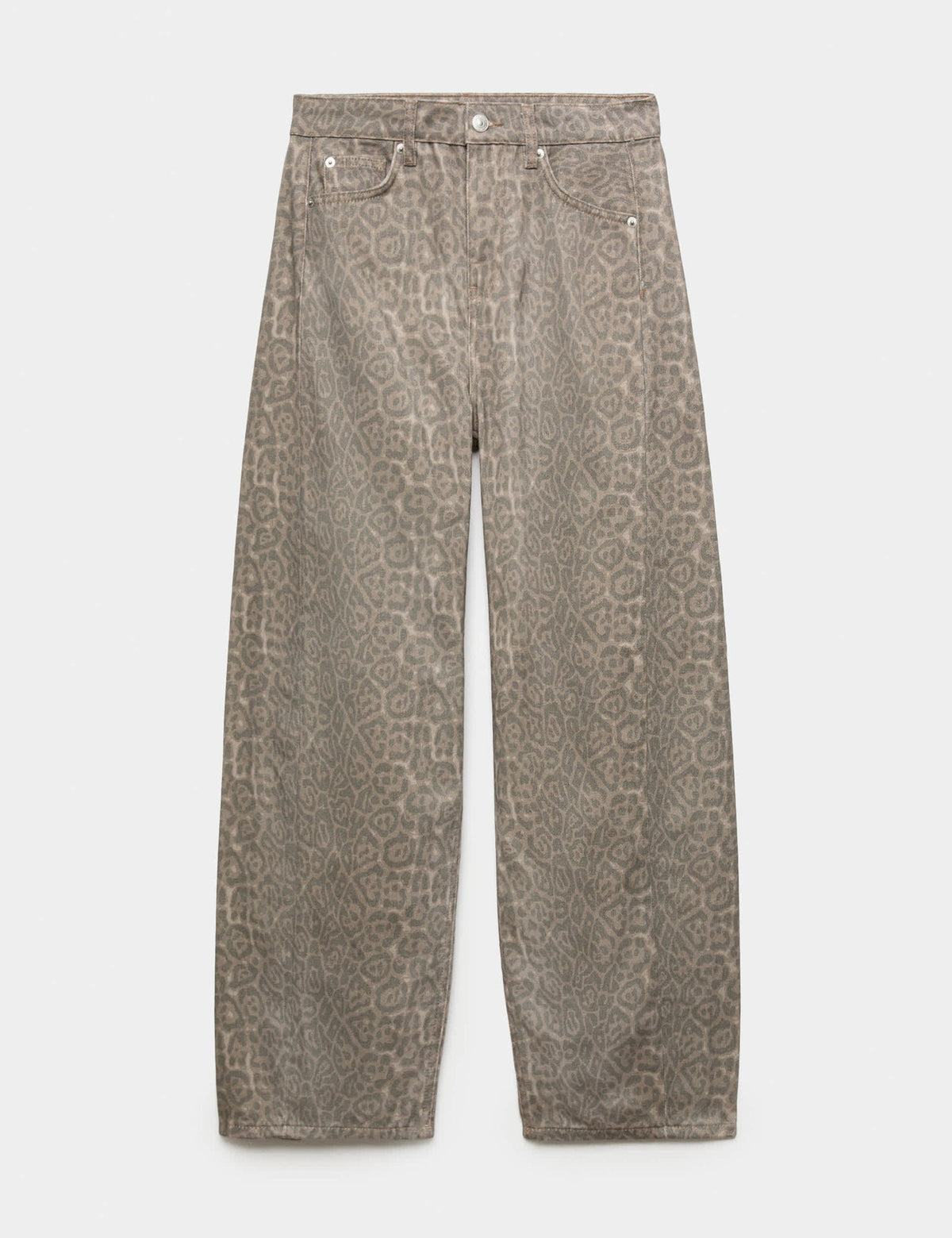Leopar Desenli Barrel Jean Pantolon