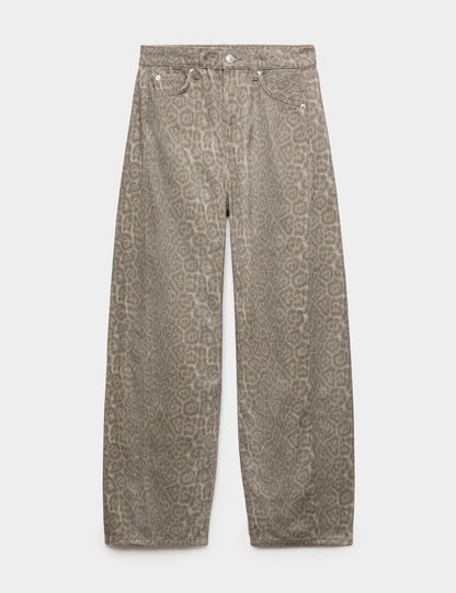 Leopar Desenli Barrel Jean Pantolon