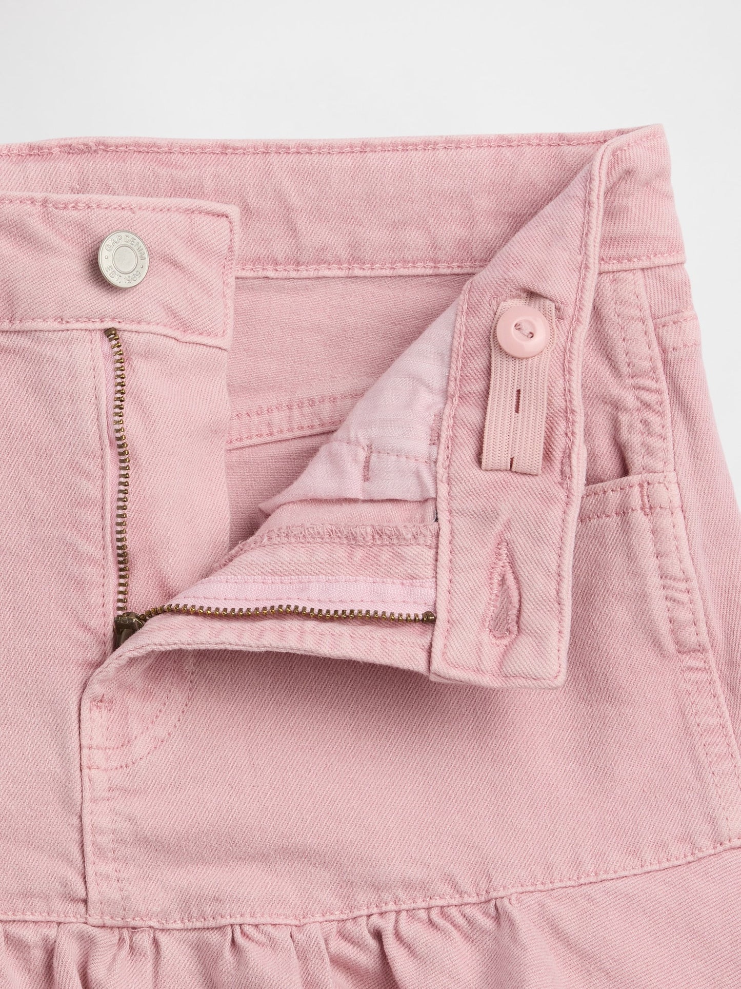 Pembe Denim Ruffle Etek