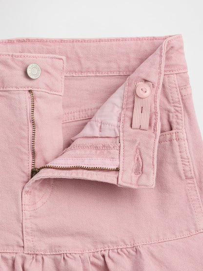 Pembe Denim Ruffle Etek