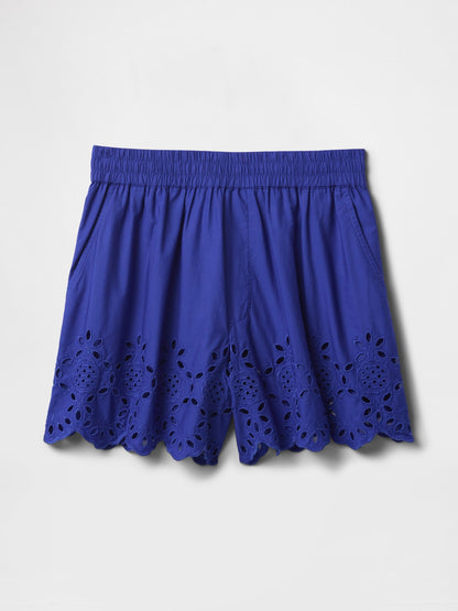 Mavi Eyelet Poplin Şort