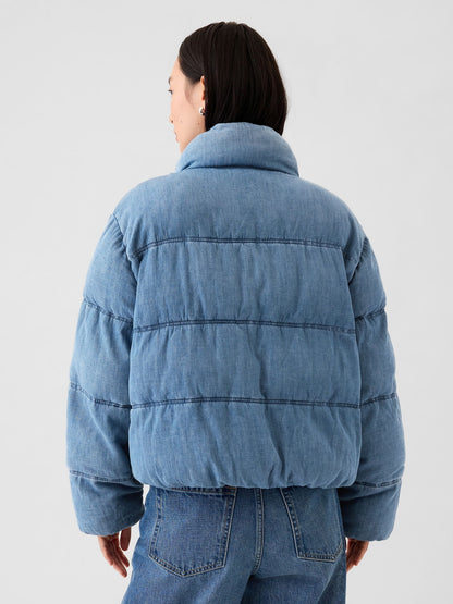 Açık Mavi Oversize Denim Puffer Şişme Ceket