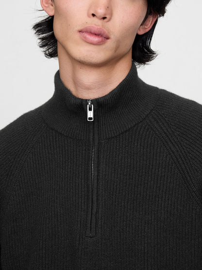 Siyah Cashsoft Çeyrek Fermuarlı Pullover Kazak