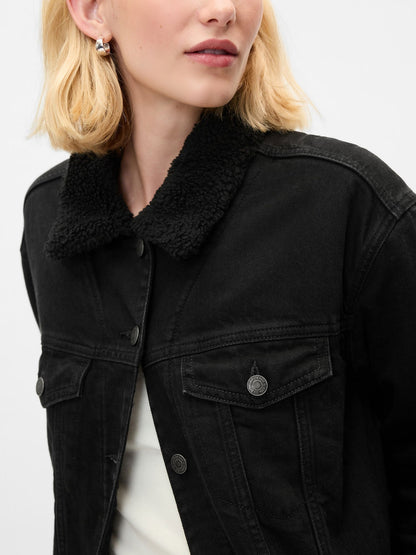 Siyah Uzun Kesim Ikon Denim Ceket
