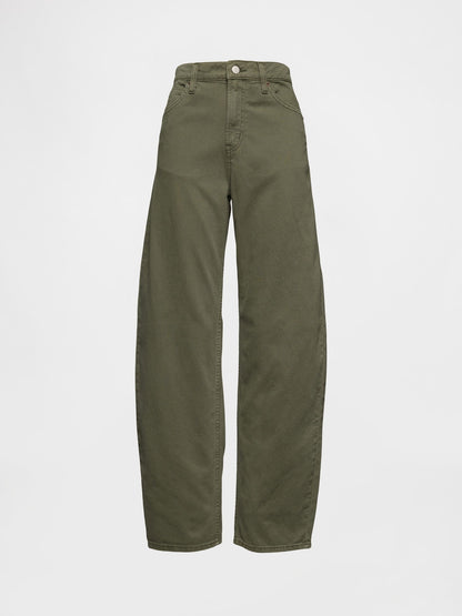 Haki High Rise Barrel Jean Pantolon