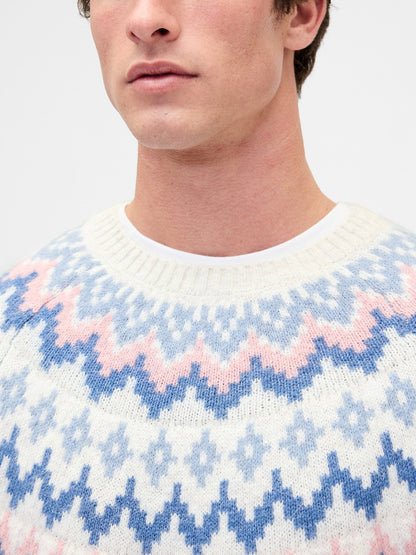 Beyaz Fuzzy Relaxed Fair Isle Kazak
