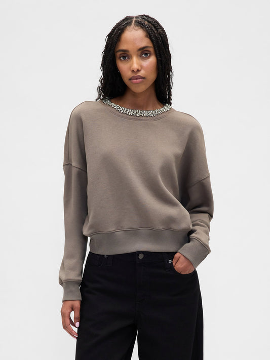 Gri Vintagesoft Jewel-neck Crop Sweatshirt