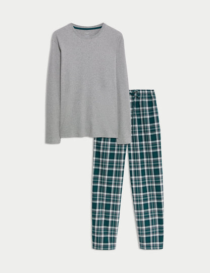 Saf Pamuklu Kareli Pijama Takımı