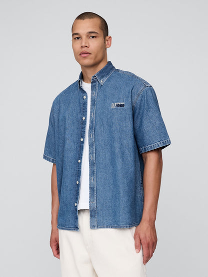 Denim Mavi Logo Denim Big Gömlek