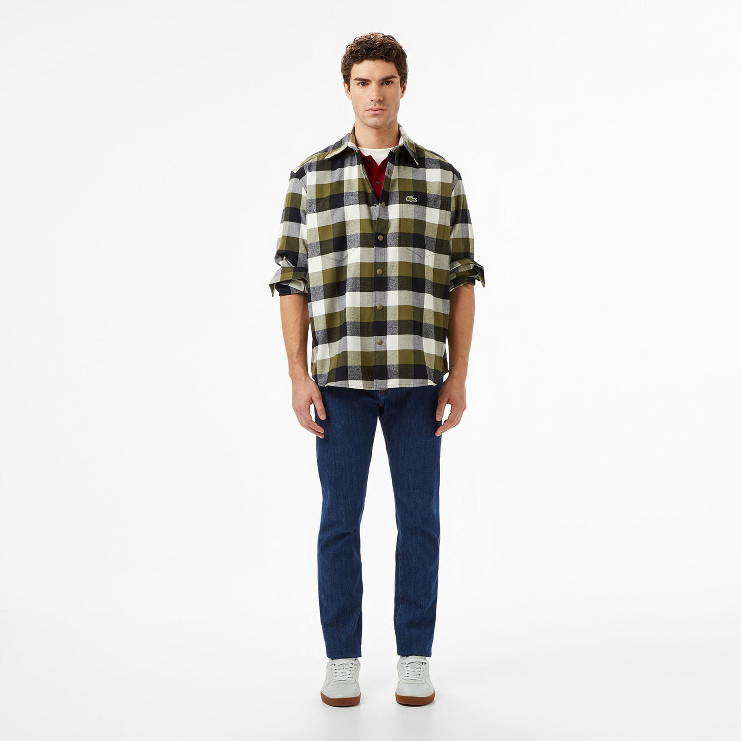 Lacoste Erkek Relaxed Fit Kareli Haki Gömlek