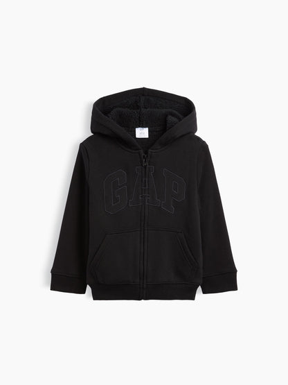 Siyah Sherpa Astarlı Logo Fermuarlı Sweatshirt
