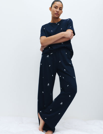 Saf Pamuklu Baskılı Pijama Takımı