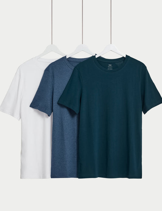 Saf Pamuklu 3'lü Yuvarlak Yaka T-shirt Seti