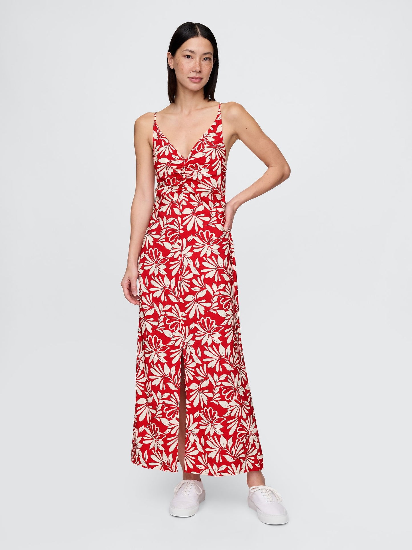 Kırmızı Bağcıklı Maxi Slip Elbise