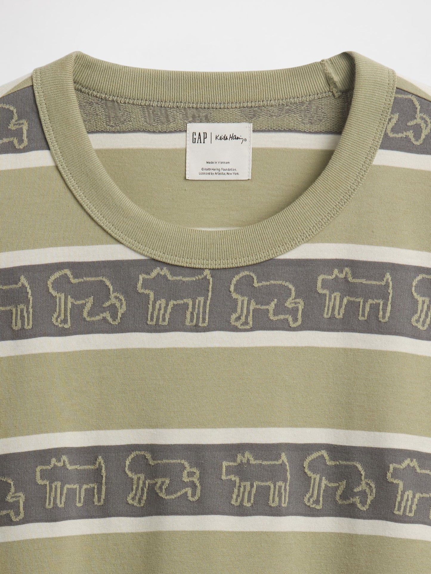 Haki Keith Haring Oversized Çizgili T-shirt
